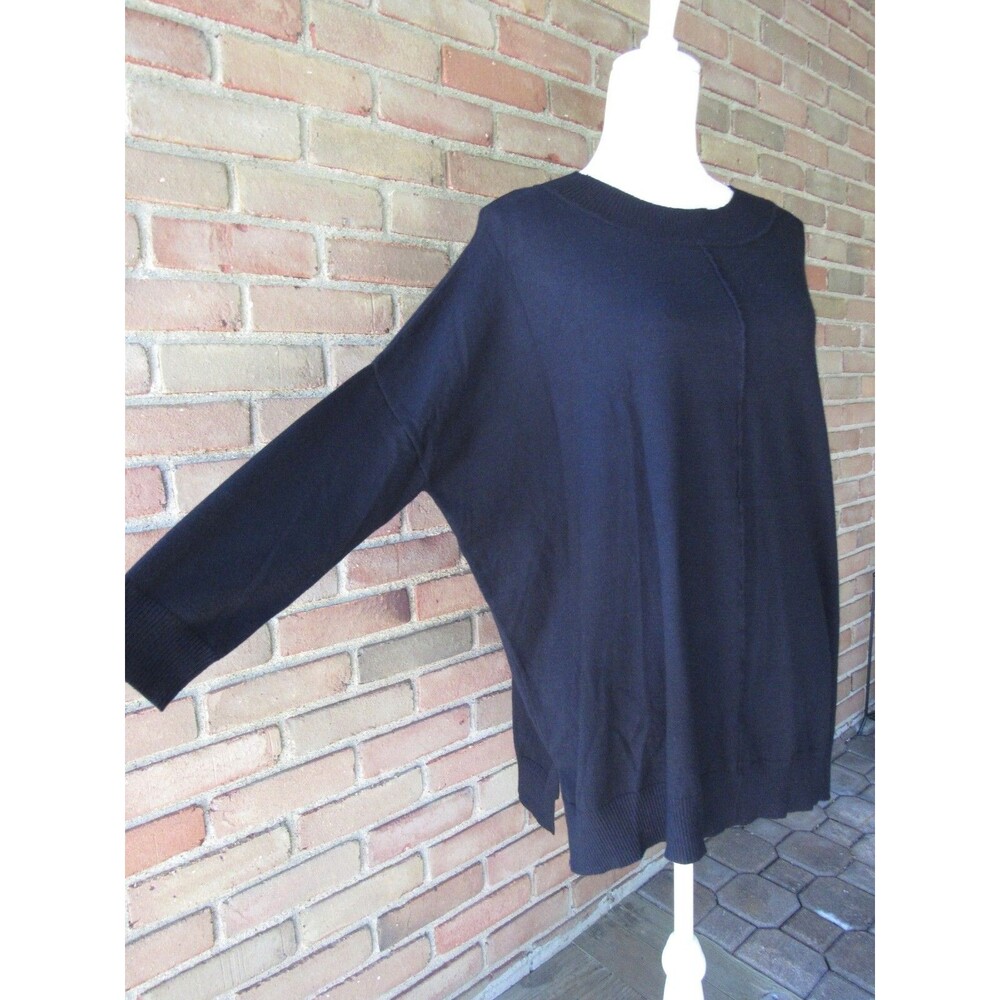 NWT Adrianna Papell Black Pullover Sweater Womens Medium Long Sleeve Center Seam